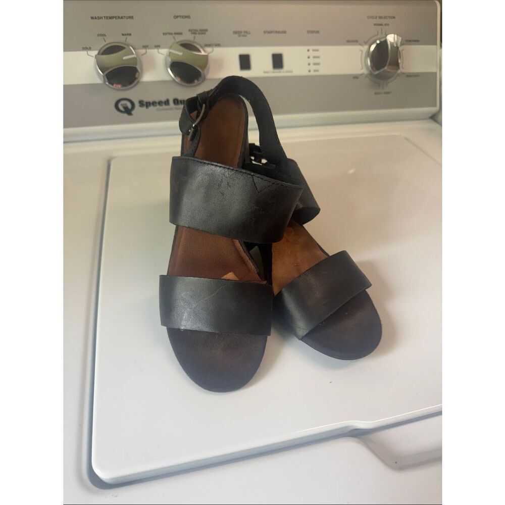 Toms Black Leather Double-Strap Women's Sandals